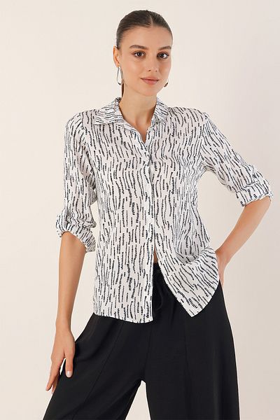 Merterium Women's Patterned Viscose Shirt H.White 1071