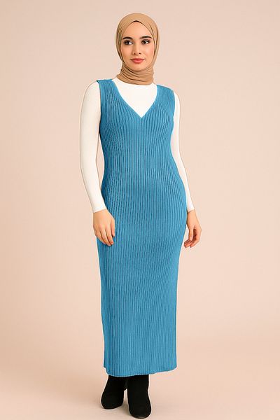 Sonbaharmoda Top Sweater Striped Bottom Dress Knitwear Set – Two Pieces – Modern & Comfortable
