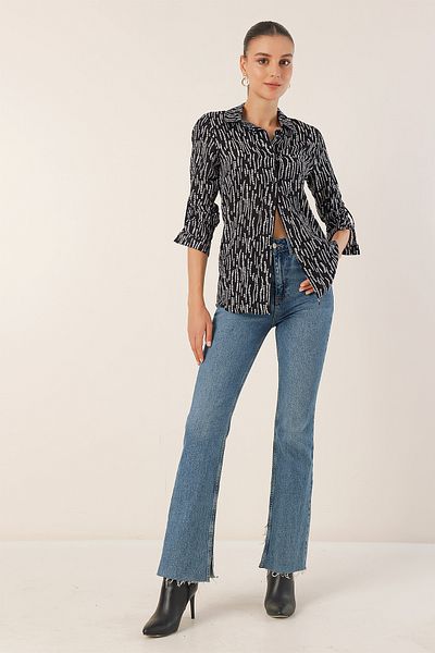 Merterium Women's Patterned Viscose Shirt M.Black 1071