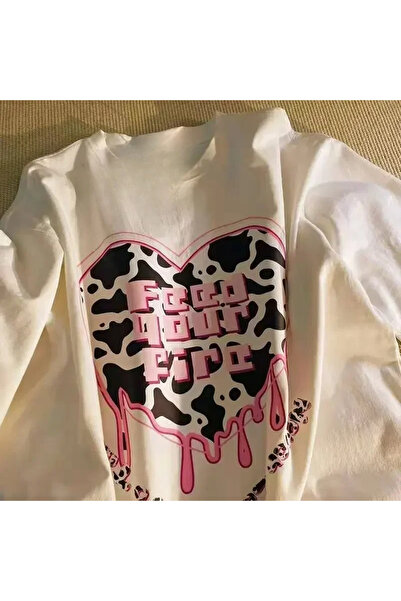 Tarzsokak طباعة كرتونية بيضاء صيفية لطيفة على شكل قلب نمط هاراجوكو