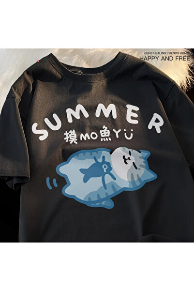 Tarzsokak Black Fishing Little Cat Beautiful Fun Unisex Style Summer Cat Blue...