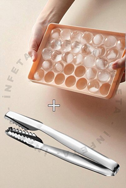 İnfeta Kapaklı 33'lü Küre Top Buz Kalıbı Ve Metal Buz Maşası Seti