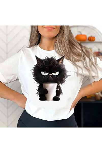 Tarzsokak قطة بيضاء مضحكة في سن المراهقة كورية عتيقة ملونة برسومات جرانيك باس...