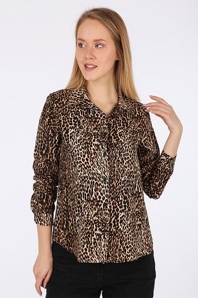 Merterium Women's Patterned Viscose Shirt A.Coffee 1071