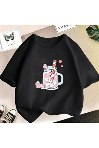 Tarzsokak Tricou cu imprimeu grafic cu suc de căpșuni negru, estetic, roz, tr...