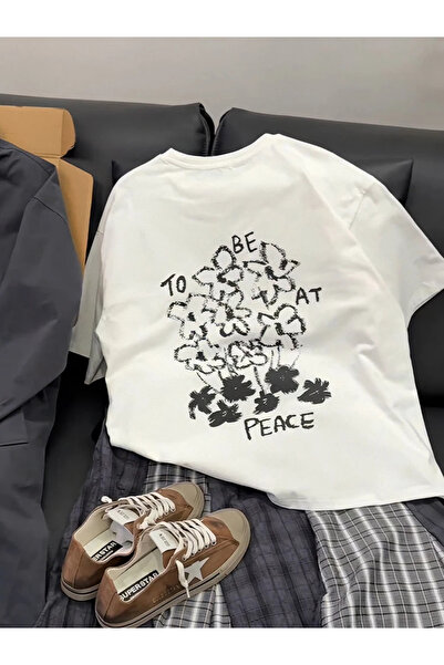 Tarzsokak Imprimeu artistic alb White Spring, New Sle Fit Ort Sve Round Ne To...