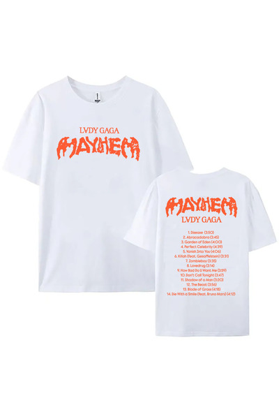 Tarzsokak تي شيرت أبيض للمغنية ليدي غاغا Mayhem مطبوع عليه لييري صيفي للجنسين...