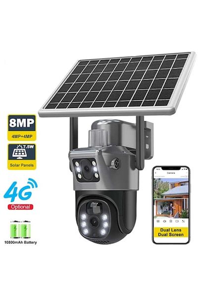 V380 Pro Surveillance Camera with Solar Panel, Sim Slot, Motion Sensor, Dual Lenses, 4K HD 8MP 4G