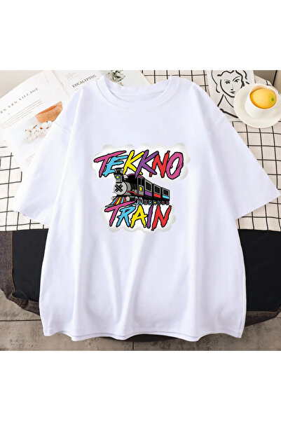 Tarzsokak قميص كولبوي باند كهربائي مطبوع عليه رسومات قطار تيكنو باللون الأبيض...