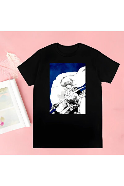 Tarzsokak تيشيرت أسود إينوياشا مطبوع جديد صيفي جديد