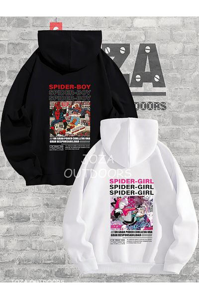 Jobia Outdoors Women Men Spider-Boy Spider-Girl Dear Couple Combination Design Hooded Sweatshirt Set of 2