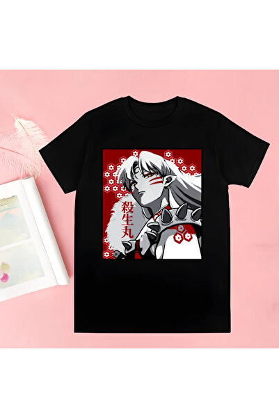 Tarzsokak تيشيرت أسود إينوياشا مطبوع جديد صيفي جديد