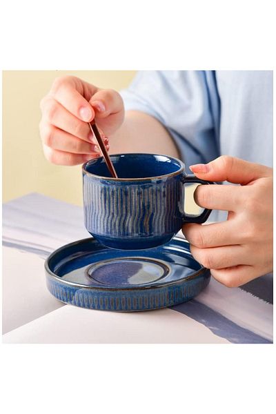 JOVY Porcelain Cup and Saucer Set, AGATHA, 220 ml Blue