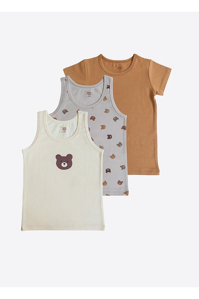 kitikate Organic Bear 3-Piece Undershirt Brown