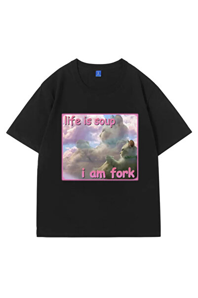 Tarzsokak Siyah Hayat Çorbası L Am Çatal Komik Kedi Meme Giydirin Goofy Ahh K...
