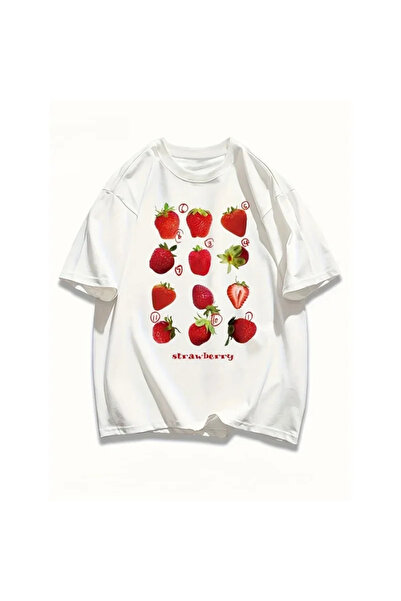 Tarzsokak Imprimeu cu căpșuni albe, cu gât rotund, de vară, respirabil