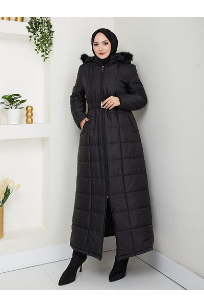 Hb Harma Time Butik Women's Hooded Long Black Quilted down Jacket