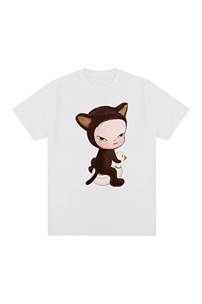 Tarzsokak Tricou alb Yoshitomo Nara Cat Duck Nou, un top
