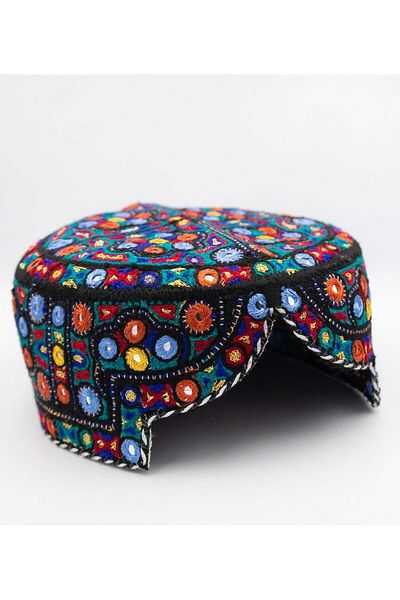 Generic Handmade Sindhi Embroidered Cap - Traditional Ajrak & Mirror Work (Kids' Cultural Headwear)