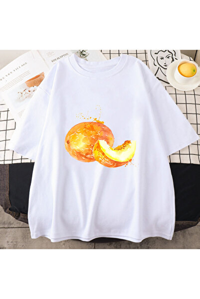 Tarzsokak Tricouri cu imprimeu cu fructe albe, rodie și pepene, cu gât în for...