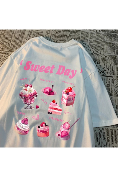 Tarzsokak Улица Уайт Сладък ден Розов сладоледен торт С печат Streetweed Мек ...