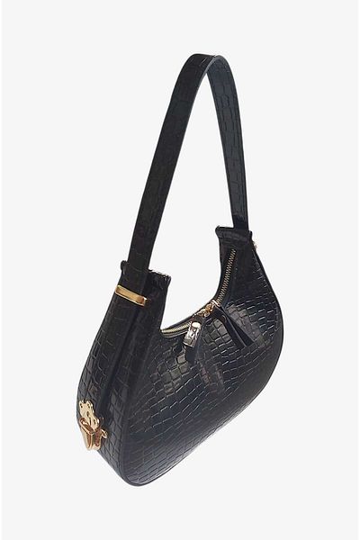 roseberry Black Patent Leather Baguette Hand Shoulder Bag - R1557