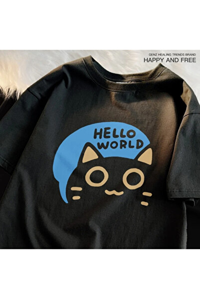 Tarzsokak Negru Hello World Summer Trendy Loose Code Confession Fun Couple Ju...