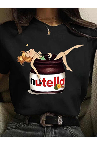 Tarzsokak طباعة نوتيلا سوداء جديدة 90s Harajuku Kawaii جرافيك كارتوني لطيف Ts