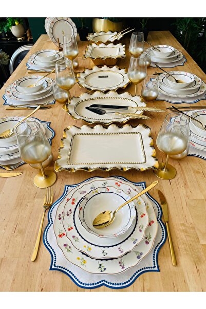 CASA DE BELLA Flowers 70 Parça 12 Kişilik Porselen Yemek Takımı Sunum Servis ...