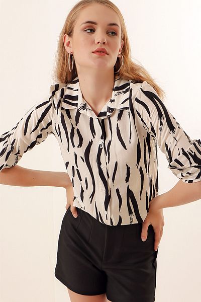 Merterium Women's Patterned Viscose Shirt Cream 1071