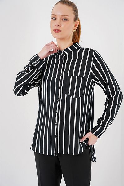 Merterium Women's Long Sleeve Striped Shirt Black 1072