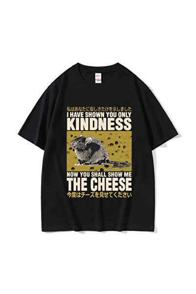 Tarzsokak Mașină neagră amuzantă care mănâncă brânză, grafică cu șobolan japo...