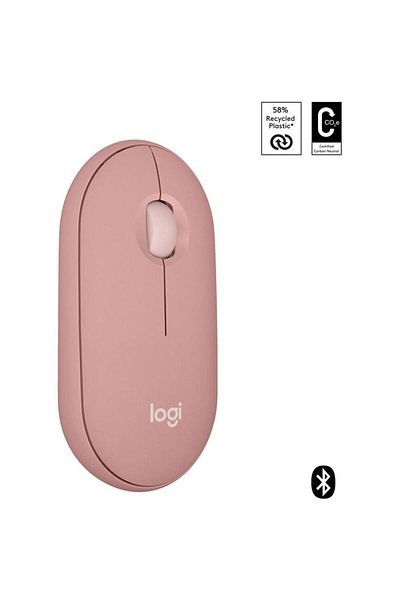 logitech ماوس Pebble Mouse 2 M350s رفيع لاسلكي يعمل بتقنية البلوتوث باللون الوردي