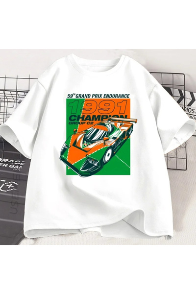 Tarzsokak Stil japonez alb 787B Aniversare cu imprimeu retro Gât rotund