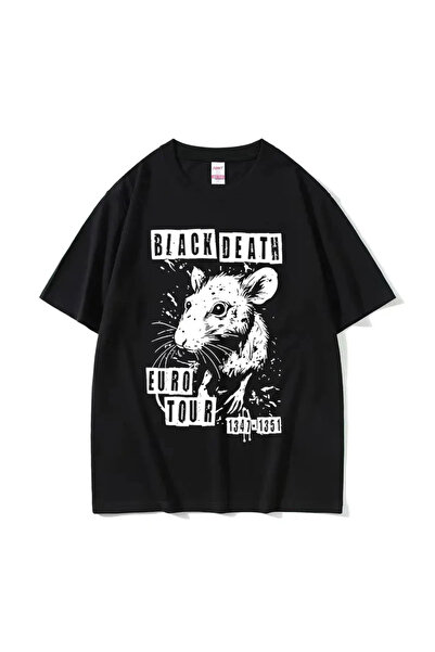 Tarzsokak Mașină neagră amuzantă care mănâncă brânză, grafică cu șobolan japo...