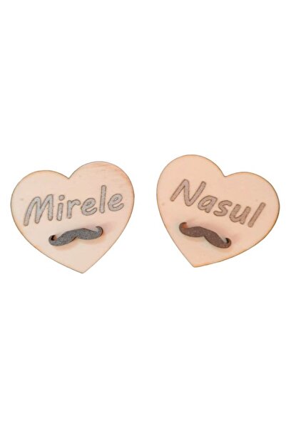 OEM Set 4 cocarde inimioara, lemn gravat laser, 6cm (mire, nas, domnișoară de onoare, cavaler de onoar