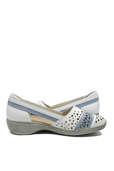 Rieker Women's loafers in white leather, with light blue details
