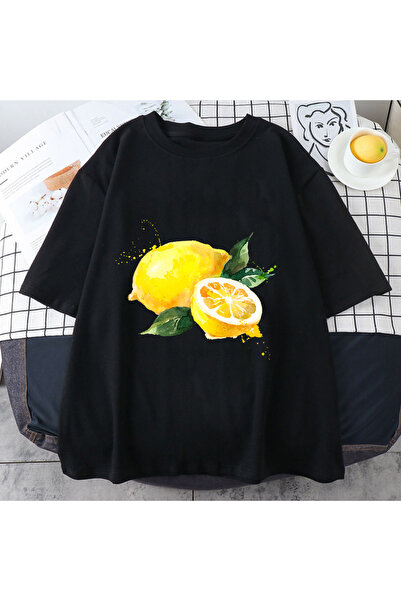Tarzsokak Черно плодово нар Хараджуку карикатура лимон печат бяло тенденция о...