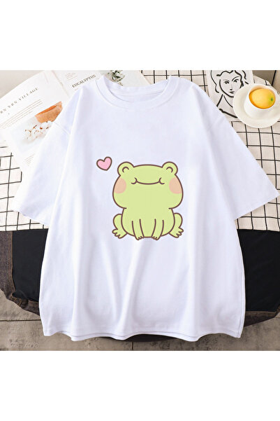 Tarzsokak White Frogs Summer Original Print Anime japonez Desen animat Harajuku