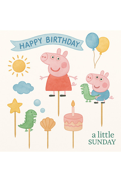 A Little Sunday Peppa Pig Temalı Pasta Kürdan Setleri - 9 Parça