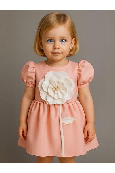 Zekids Girl's Watermelon Sleeve Floral Embroidered Special Occasion Dress