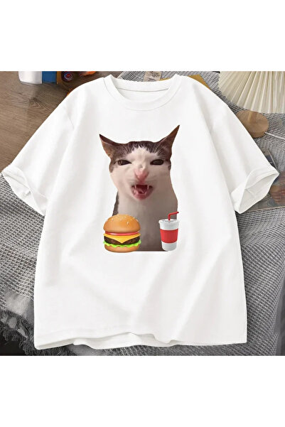 Tarzsokak Hrană crocantă pentru pisici albe Meme Pisică amuzantă care mănâncă