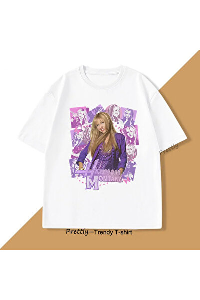 Tarzsokak Λευκό μπλουζάκι Hannah Montana με στάμπα T Tee Streetwear Haraju