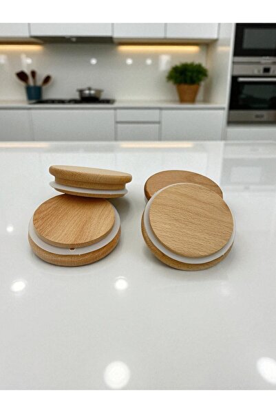 BOROSİLLA Ahşap Kavanoz Kapağı 4 Adet (Dış Çap: 8CM İç Çap: 7CM)
