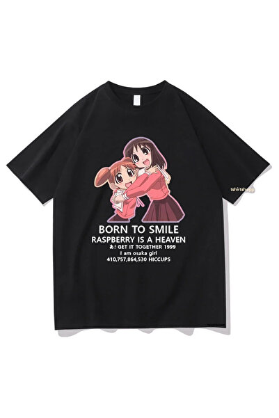 Tarzsokak Siyah Anime Azumanga Daioh Gülümseme Doğdu Tshirt Komik harajuku Un...