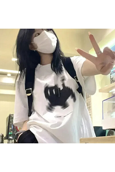 Tarzsokak Бяла черна котка пиксел принт кръгла яка забавна психеделична черна...