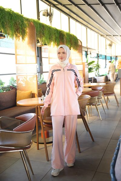 MİMİ Luxury Wear Women's Hijab Sportswear Tracksuit Set with Zipper & Bottom Top Set