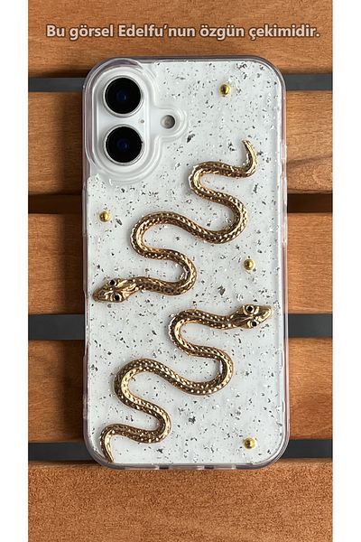 EDELFU Glittery Silicone iPhone Cover with Snake Design for iPhone 16 – Transparent Protective Case