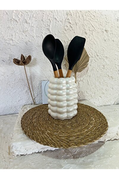 Zigzag Home Decorative Bubble Spoon Holder Pearl White Shiny, Bubble, Figurine, Vase, Organizer Multi-Purpose Design