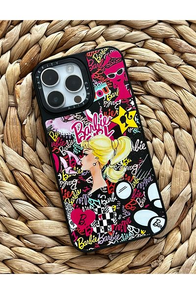 HYPERSOFT iPhone 14 Pro (6.1 Inch) Compatible Casefity Black Mirrored Case Premium Cover with Cute Pink Figure Pattern